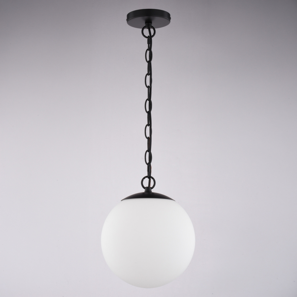 Linden 10-in. W 1 Light Globe Pendant Matte Black/Muted Brass with Frosted Opal Glass