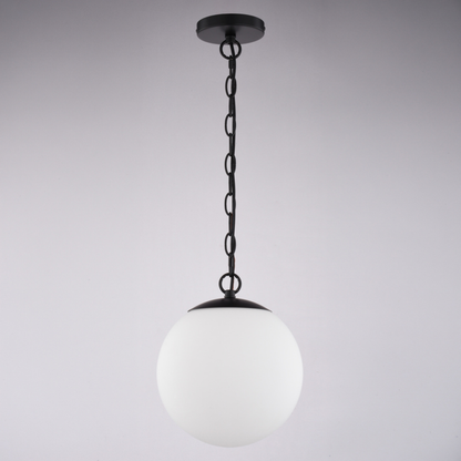 Linden 10-in. W 1 Light Globe Pendant Matte Black with Frosted Opal Glass