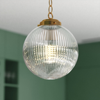 Linden 10-in. W 1 Light Globe Pendant With Clear Ribbed Glass