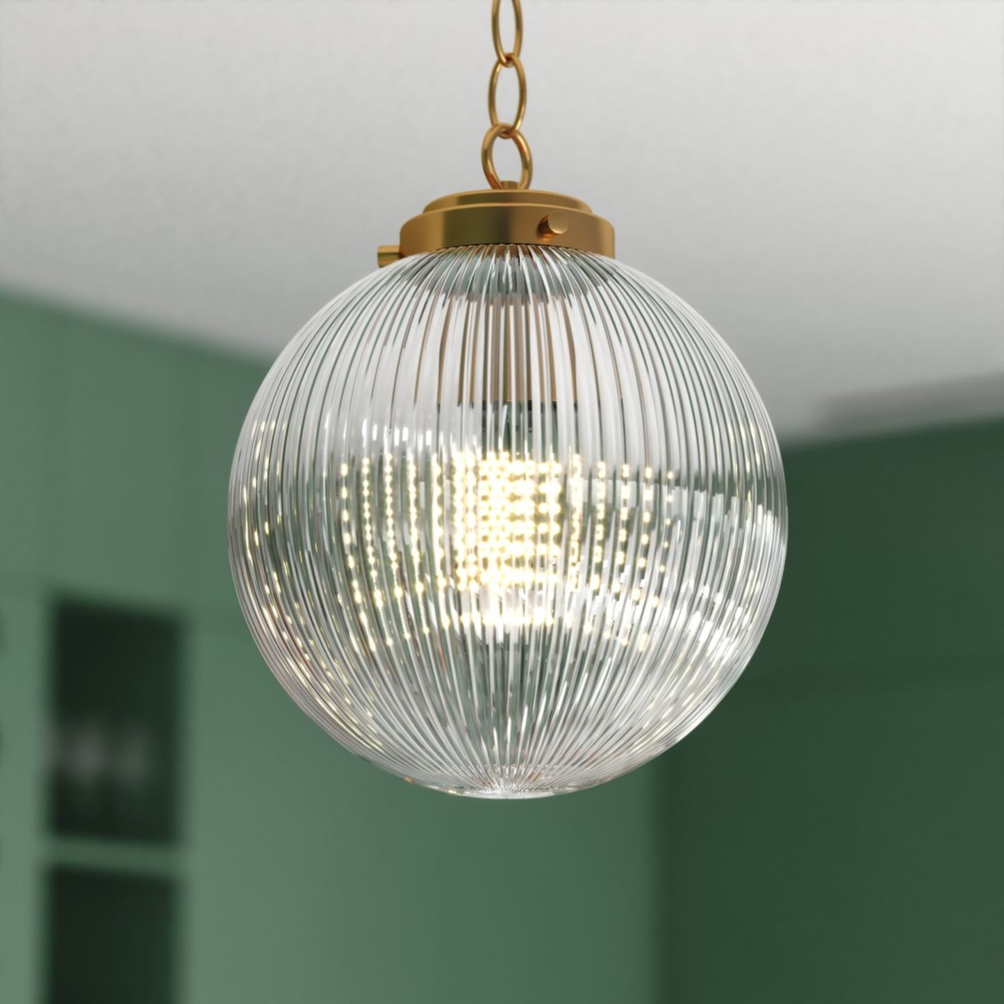 Linden 10-in. W 1 Light Globe Pendant With Clear Ribbed Glass