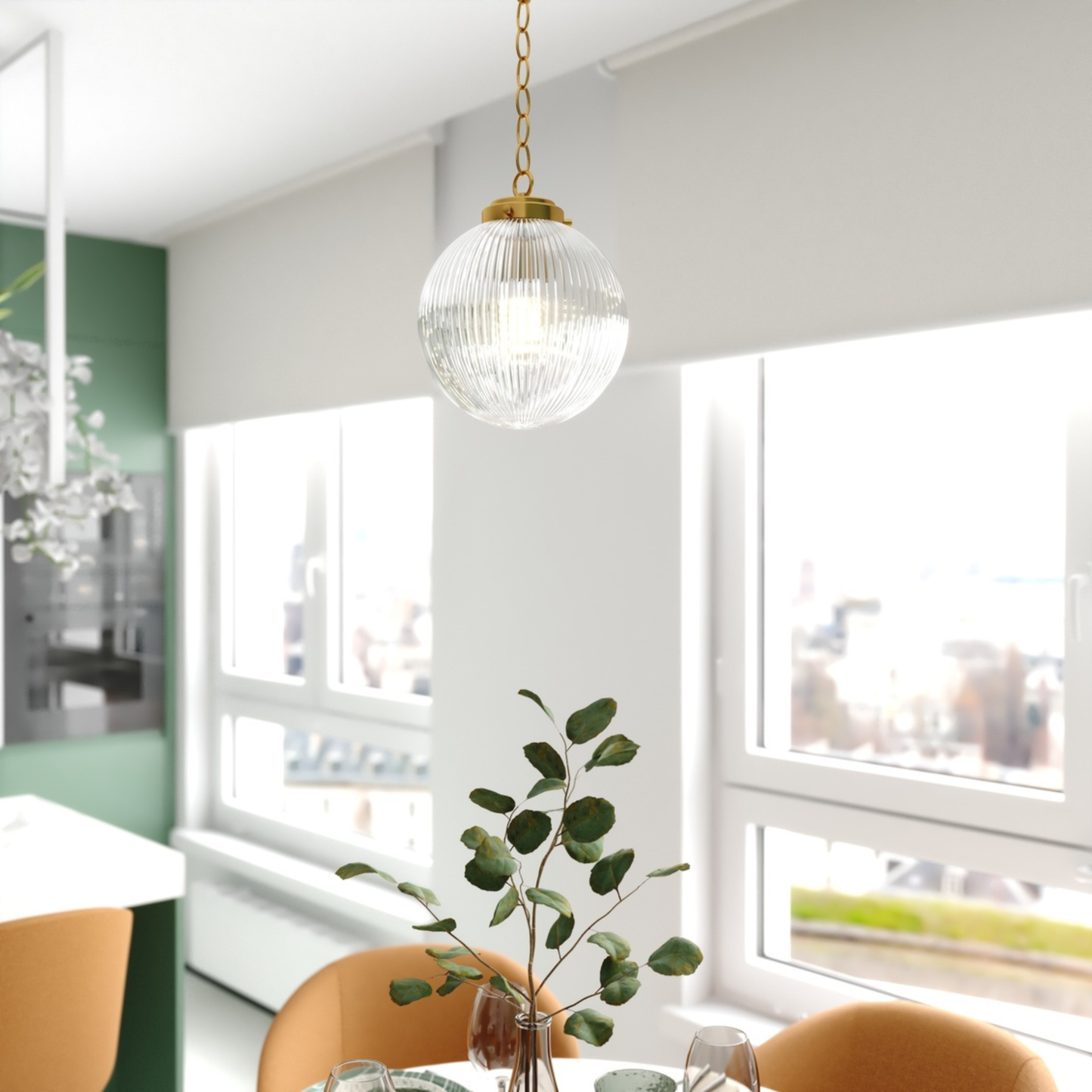 Linden 10-in. W 1 Light Globe Pendant With Clear Ribbed Glass
