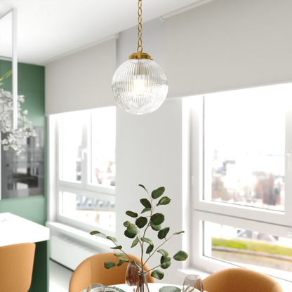 Linden 10-in. W 1 Light Globe Pendant With Clear Ribbed Glass