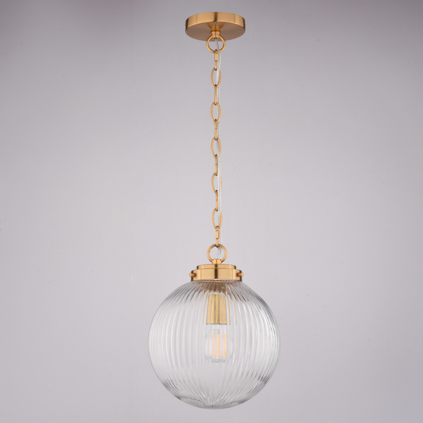 Linden 10-in. W 1 Light Globe Pendant With Clear Ribbed Glass