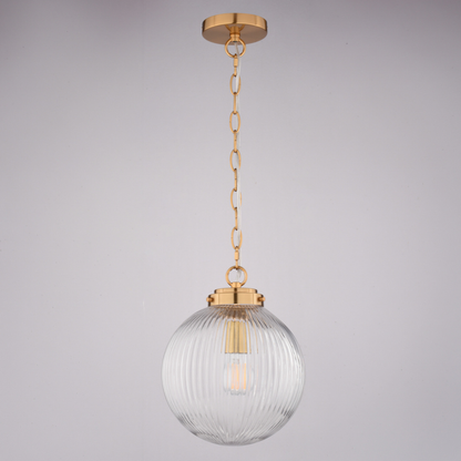 Linden 10-in. W 1 Light Globe Pendant With Clear Ribbed Glass