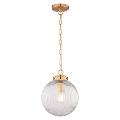 Linden 10-in. W 1 Light Globe Pendant With Clear Ribbed Glass