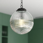 Linden 10-in. W 1 Light Globe Pendant With Clear Ribbed Glass