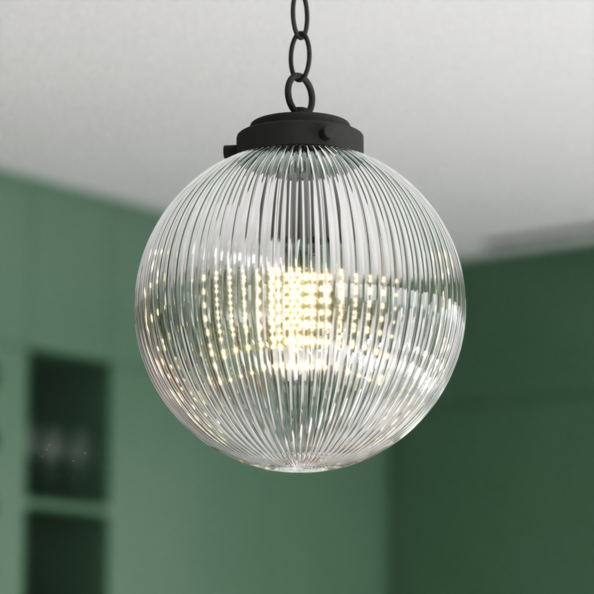 Linden 10-in. W 1 Light Globe Pendant With Clear Ribbed Glass