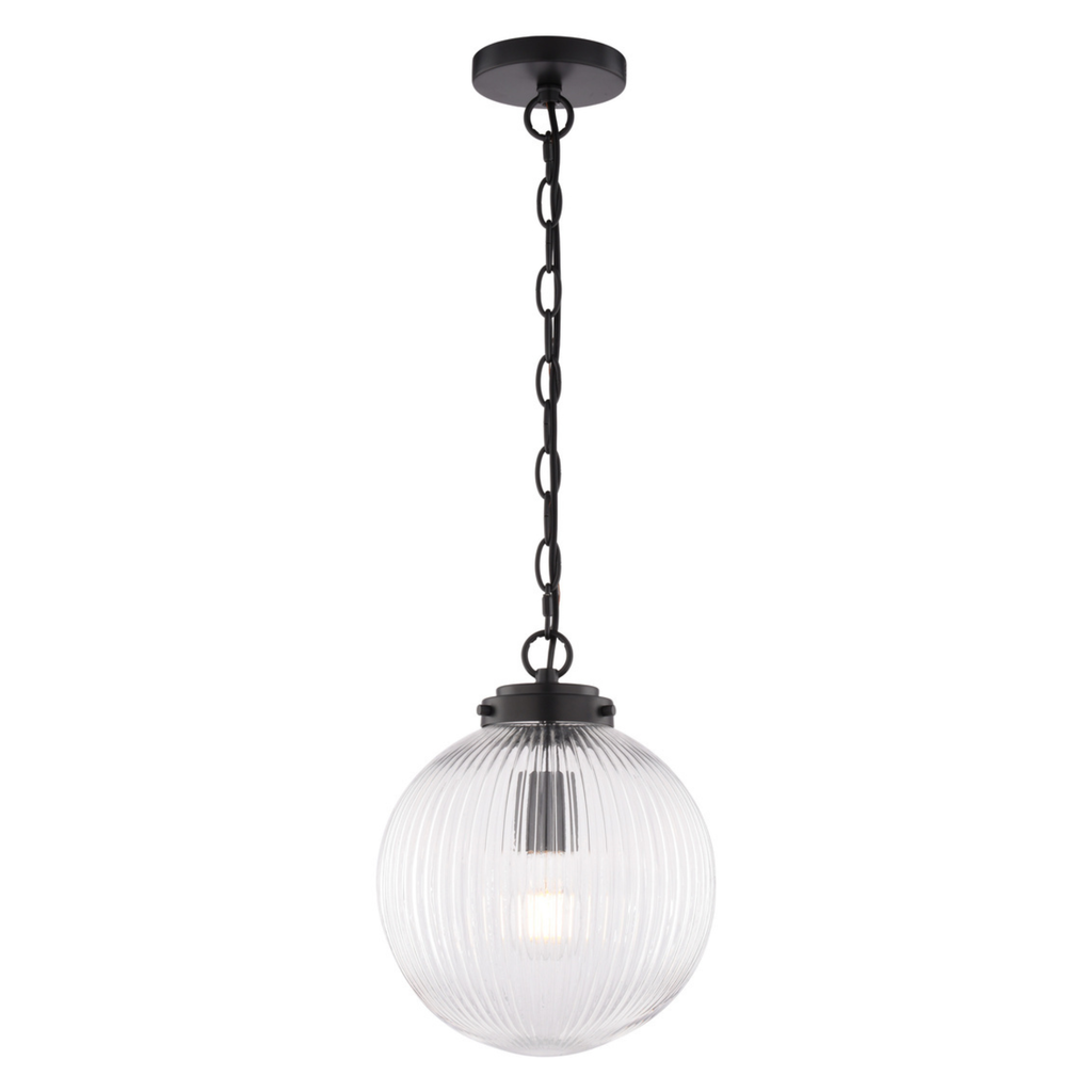 Linden 10-in. W 1 Light Globe Pendant With Clear Ribbed Glass