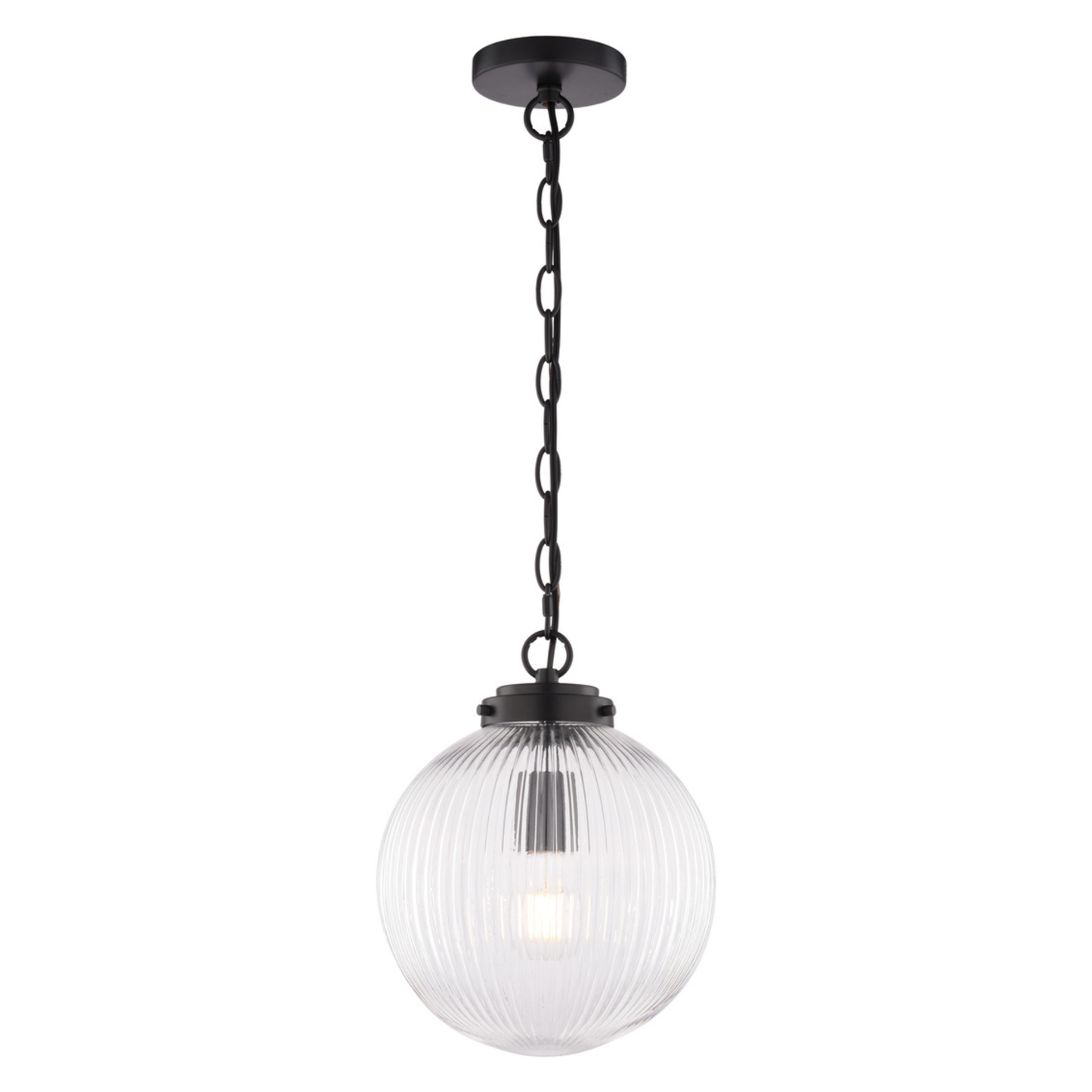 Linden 10-in. W 1 Light Globe Pendant Matte Black With Clear Ribbed Glass