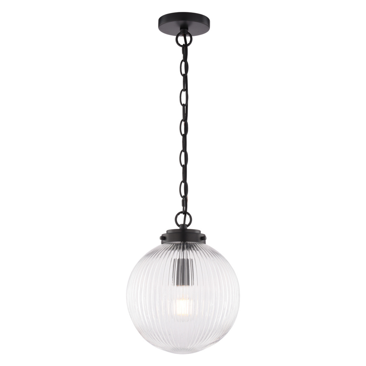 Linden 10-in. W 1 Light Globe Pendant With Clear Ribbed Glass