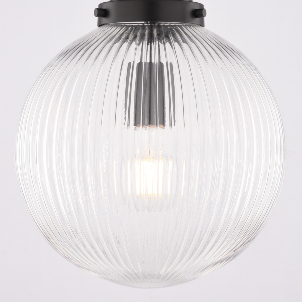 Linden 10-in. W 1 Light Globe Pendant With Clear Ribbed Glass