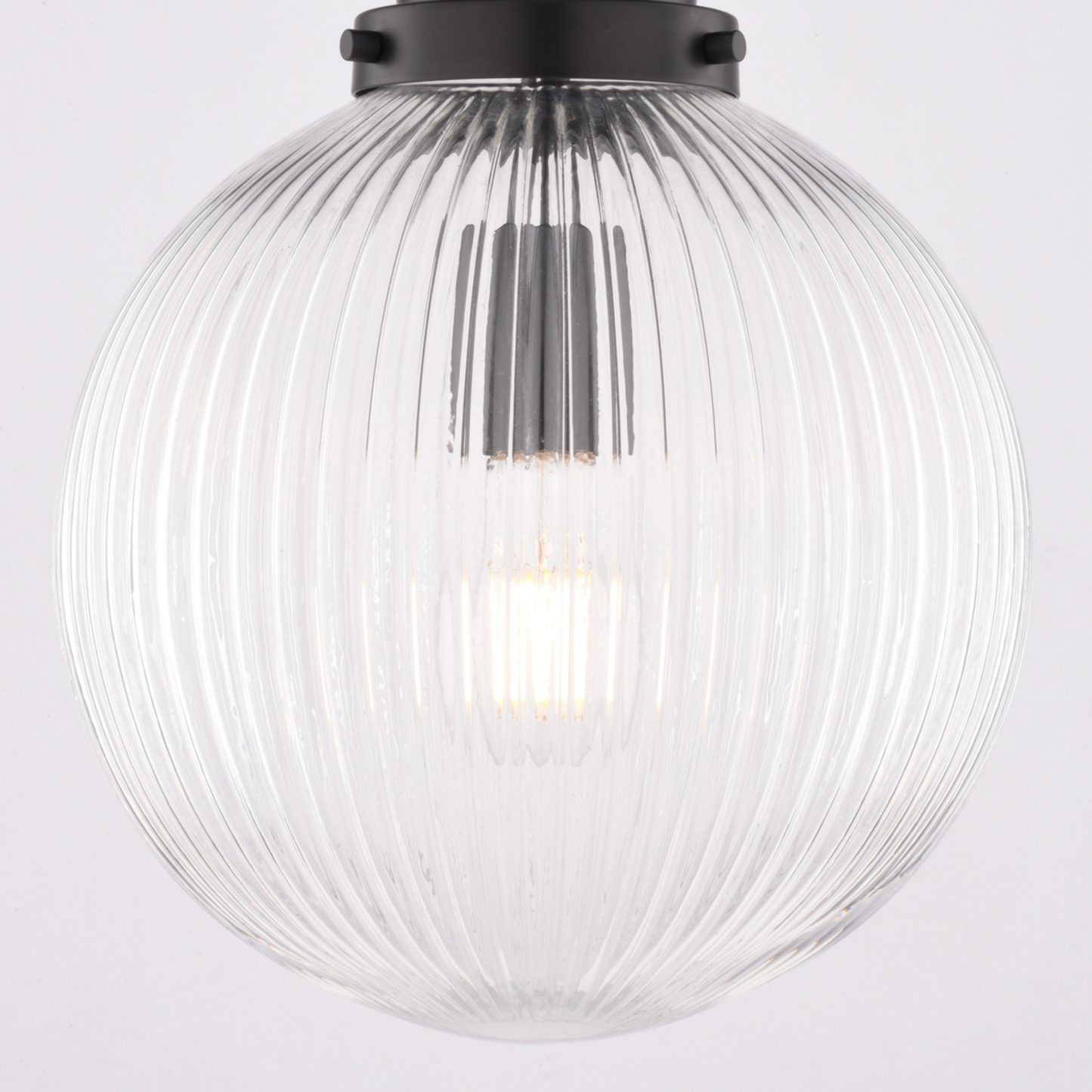 Linden 10-in. W 1 Light Globe Pendant Matte Black With Clear Ribbed Glass