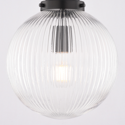 Linden 10-in. W 1 Light Globe Pendant Matte Black With Clear Ribbed Glass