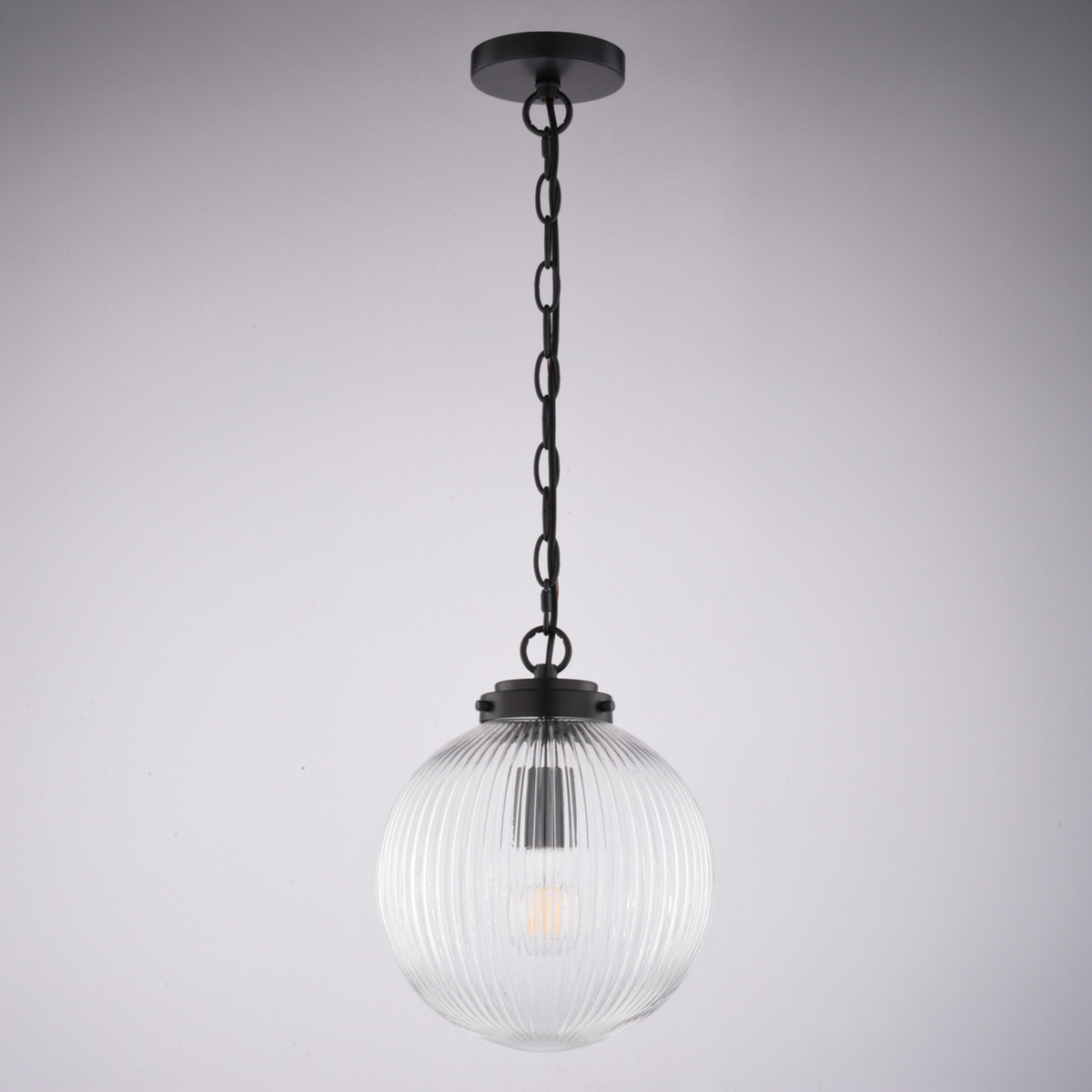 Linden 10-in. W 1 Light Globe Pendant With Clear Ribbed Glass
