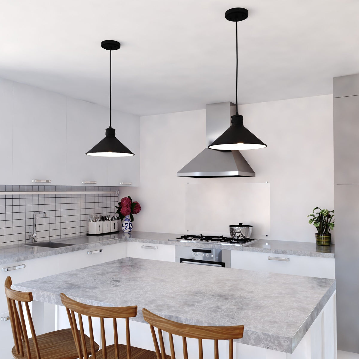 Akron 12 - in. 1 Light Pendant Oil Rubbed Bronze and Matte White - Orvon Lighting