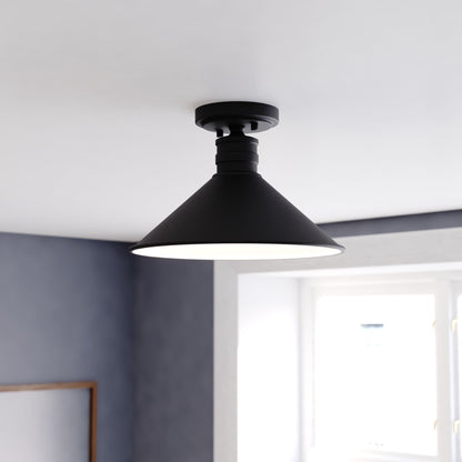 Akron 12 - in. 1 Light Semi - Flush Mount Oil Rubbed Bronze and Matte White - Orvon Lighting