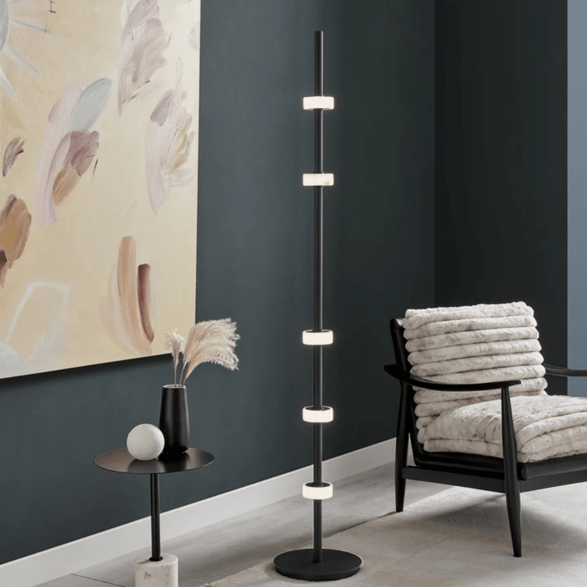 Aluminum and Spanish Alabaster Floor Lamp Black - Orvon Lighting