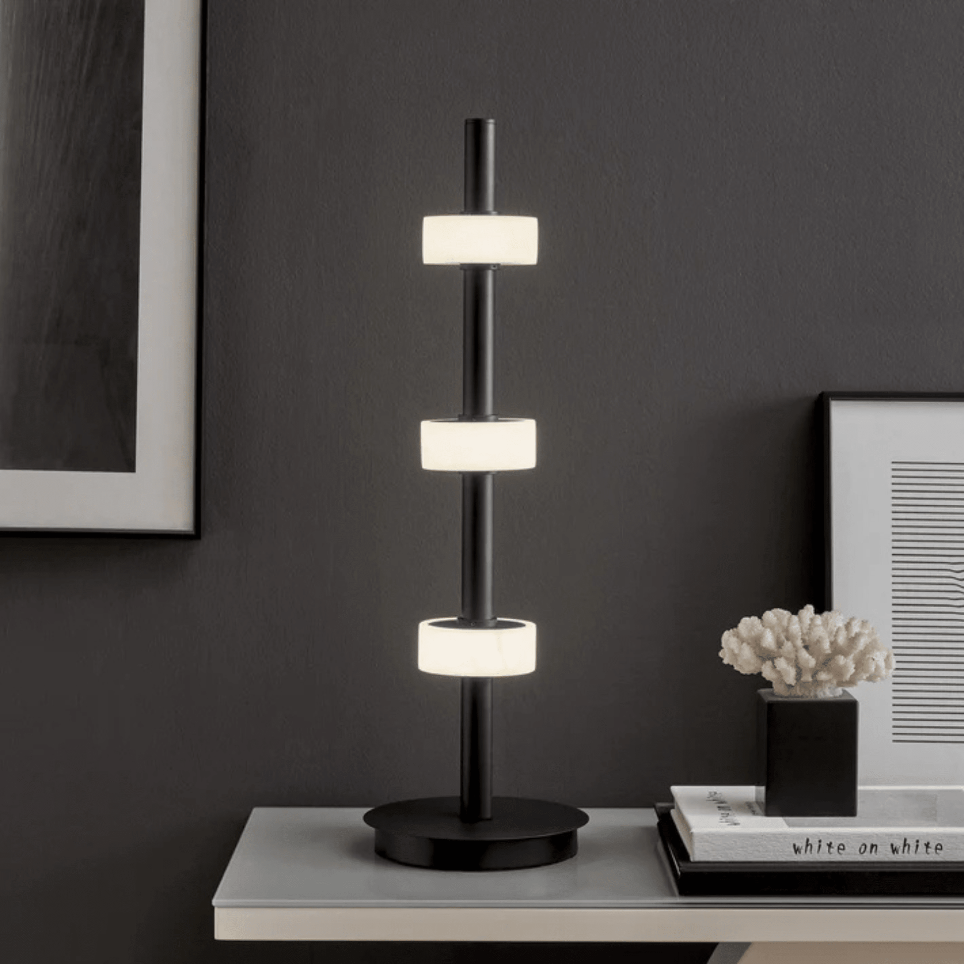 Aluminum and Spanish Alabaster Table Lamp Black - Orvon Lighting