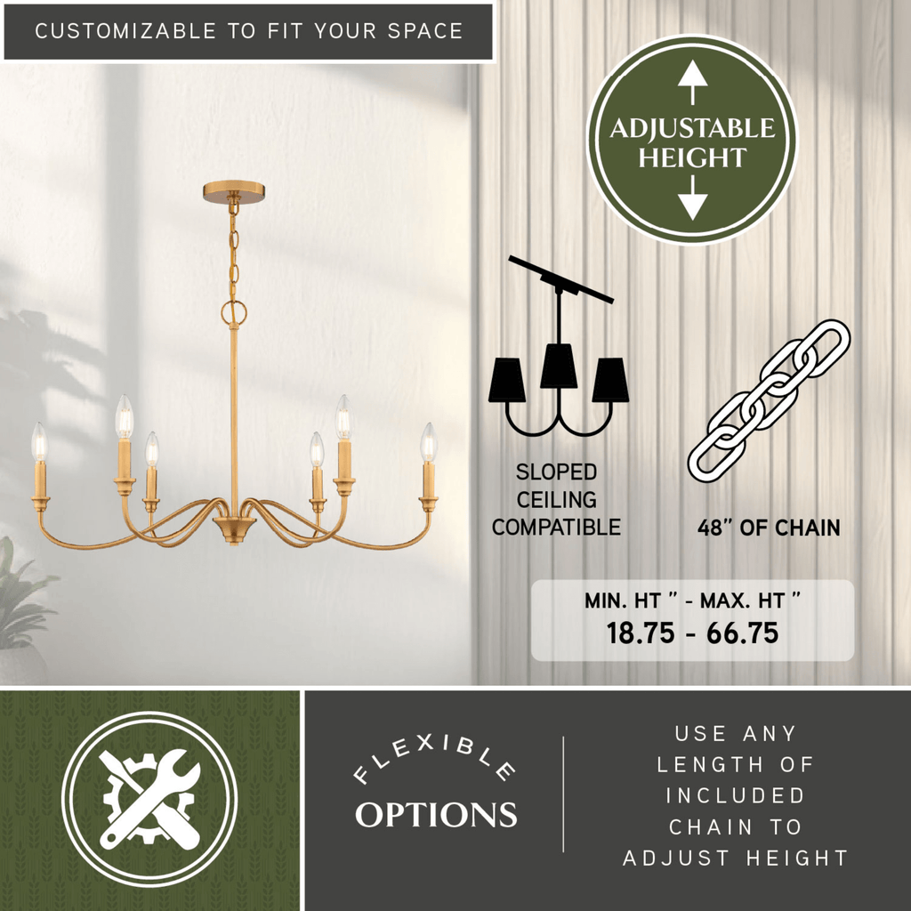 Annabelle 30 - in. W 6 Light Chandelier Muted Brass - Orvon Lighting