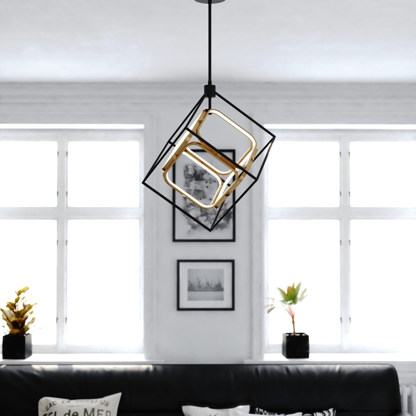 Anson 20 - in. LED Pendant Matte Black and Gold - Orvon Lighting