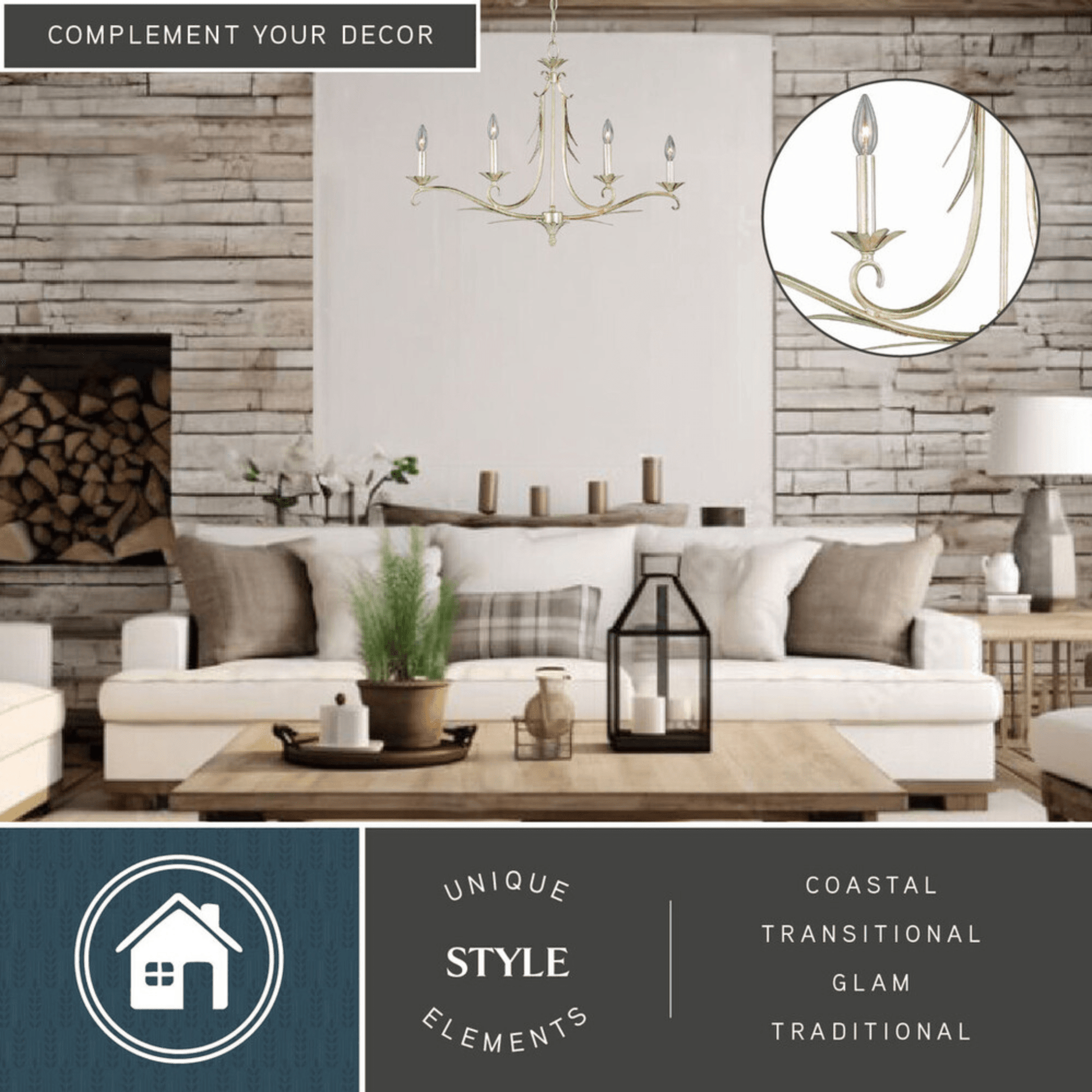 Austen 4L Linear Chandelier Silver Leaf - Orvon Lighting