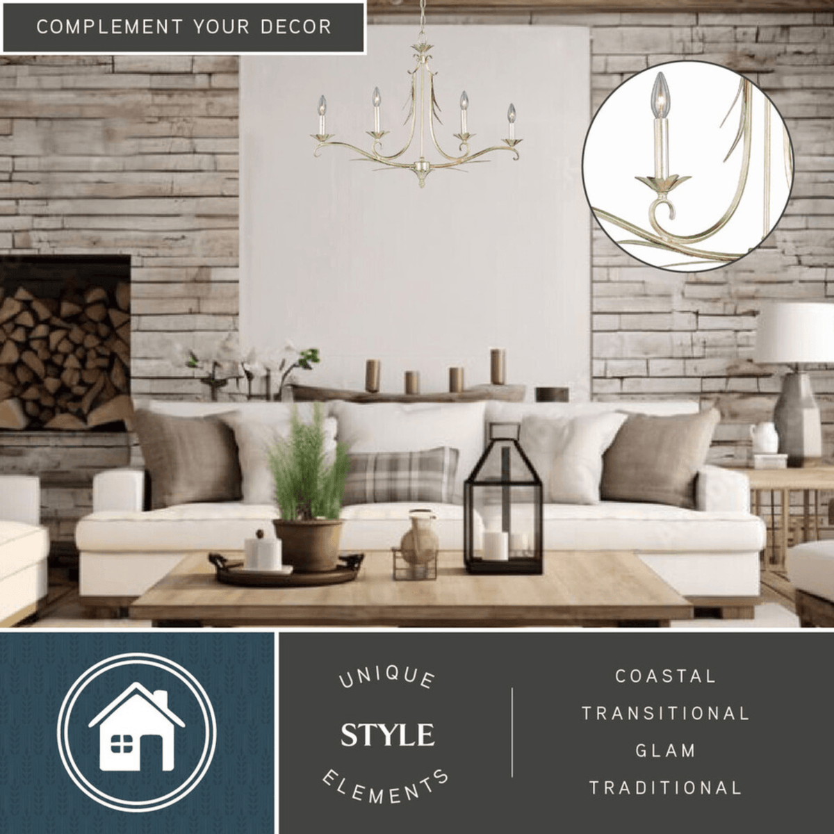 Austen 4L Linear Chandelier Silver Leaf - Orvon Lighting
