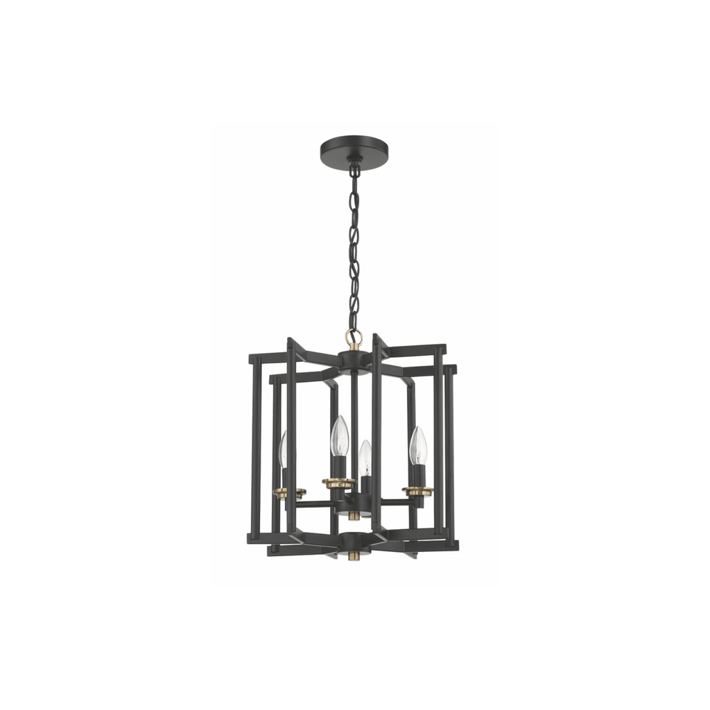 Avante Grand 4 Light 13.98 inch Flat Black and Satin Brass Cage Foyer Light Ceiling Light - Orvon Lighting