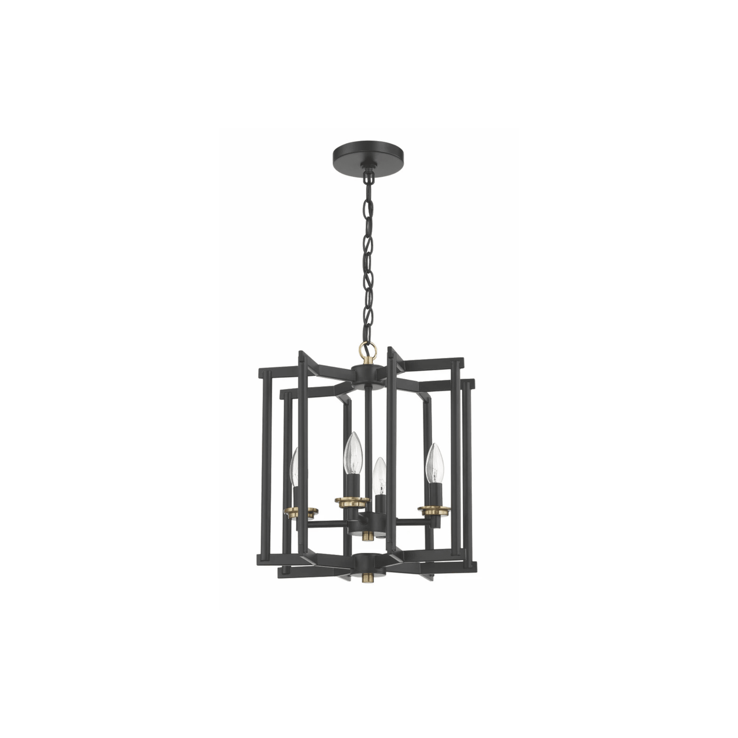 Avante Grand 4 Light 13.98 inch Flat Black and Satin Brass Cage Foyer Light Ceiling Light - Orvon Lighting