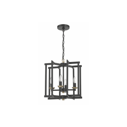 Avante Grand 4 Light 13.98 inch Flat Black and Satin Brass Cage Foyer Light Ceiling Light - Orvon Lighting