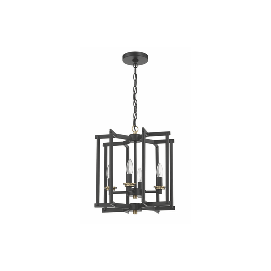 Avante Grand 4 Light 13.98 inch Flat Black and Satin Brass Cage Foyer Light Ceiling Light - Orvon Lighting