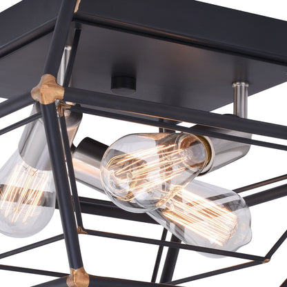 Bartlett 18 in. W 3 Light Flush Mount Oil Rubbed Bronze with Satin Nickel - Orvon Lighting