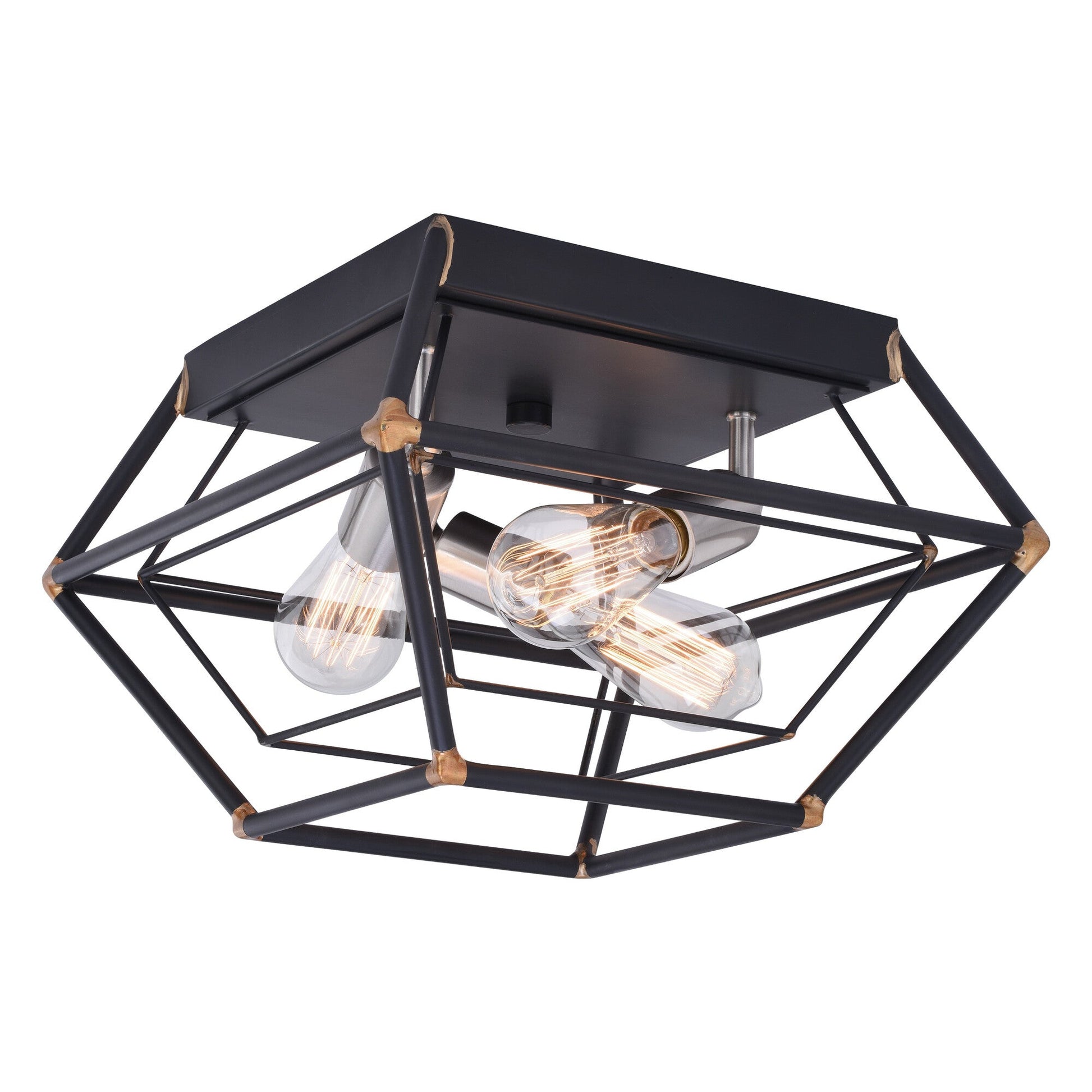 Bartlett 18 in. W 3 Light Flush Mount Oil Rubbed Bronze with Satin Nickel - Orvon Lighting