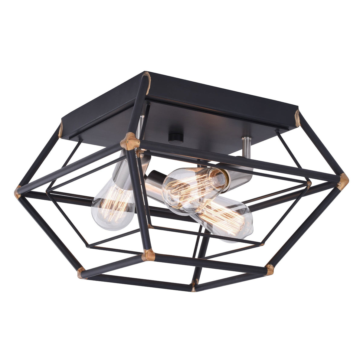 Bartlett 18 in. W 3 Light Flush Mount Oil Rubbed Bronze with Satin Nickel - Orvon Lighting