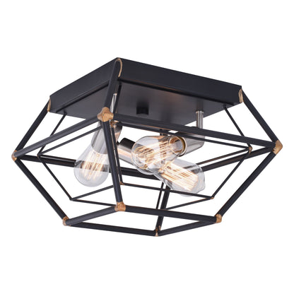 Bartlett 18 in. W 3 Light Flush Mount Oil Rubbed Bronze with Satin Nickel - Orvon Lighting