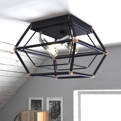 Bartlett 18 in. W 3 Light Flush Mount Oil Rubbed Bronze with Satin Nickel - Orvon Lighting