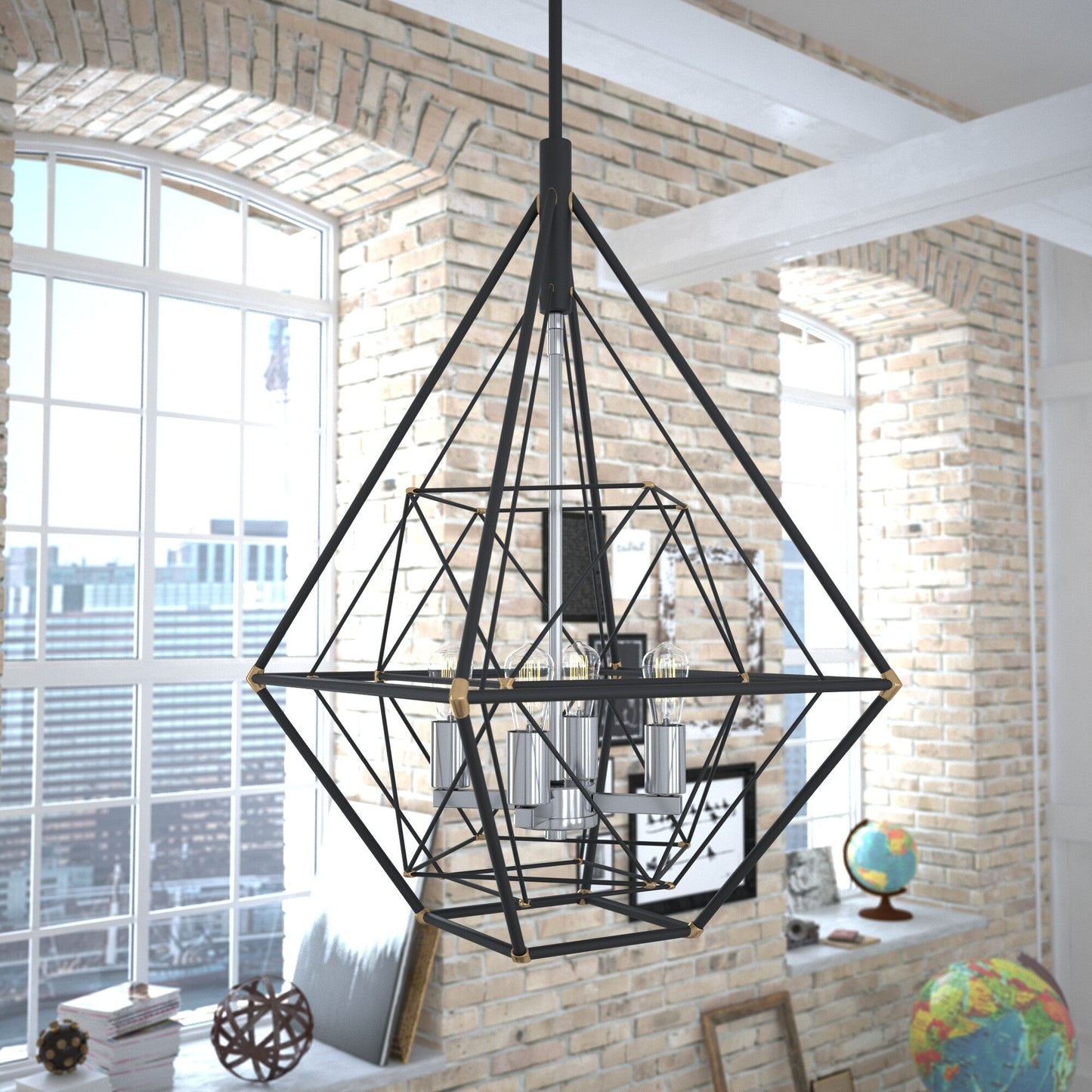 Bartlett 24 in. W 4 Light Pendant Oil Rubbed Bronze with Satin Nickel - Orvon Lighting
