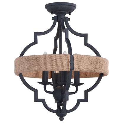 Beaumont 14 in. W 4 Light Semi - Flush Mount Textured Gray with Natural Rope - Orvon Lighting