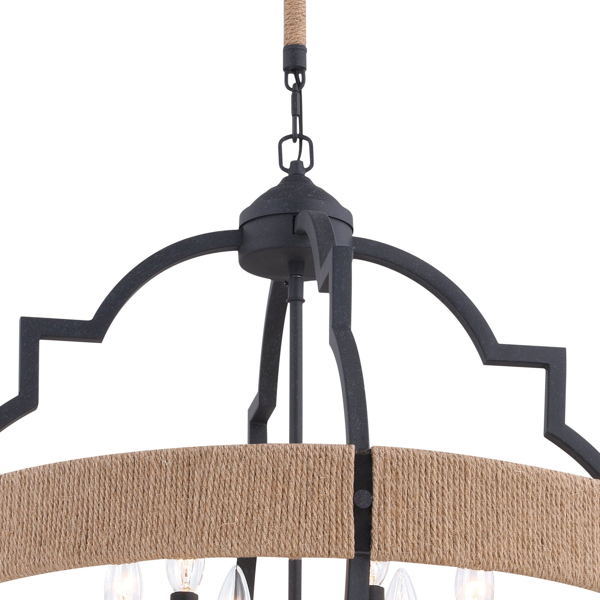 Beaumont 25 in. W 6 Light Pendant Textured Gray with Natural Rope - Orvon Lighting