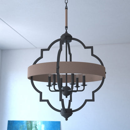Beaumont 25 in. W 6 Light Pendant Textured Gray with Natural Rope - Orvon Lighting