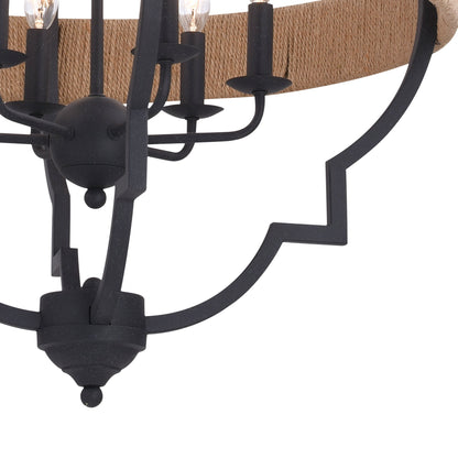 Beaumont 25 in. W 6 Light Pendant Textured Gray with Natural Rope - Orvon Lighting
