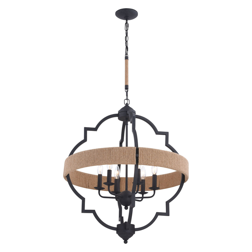 Beaumont 25 in. W 6 Light Pendant Textured Gray with Natural Rope - Orvon Lighting