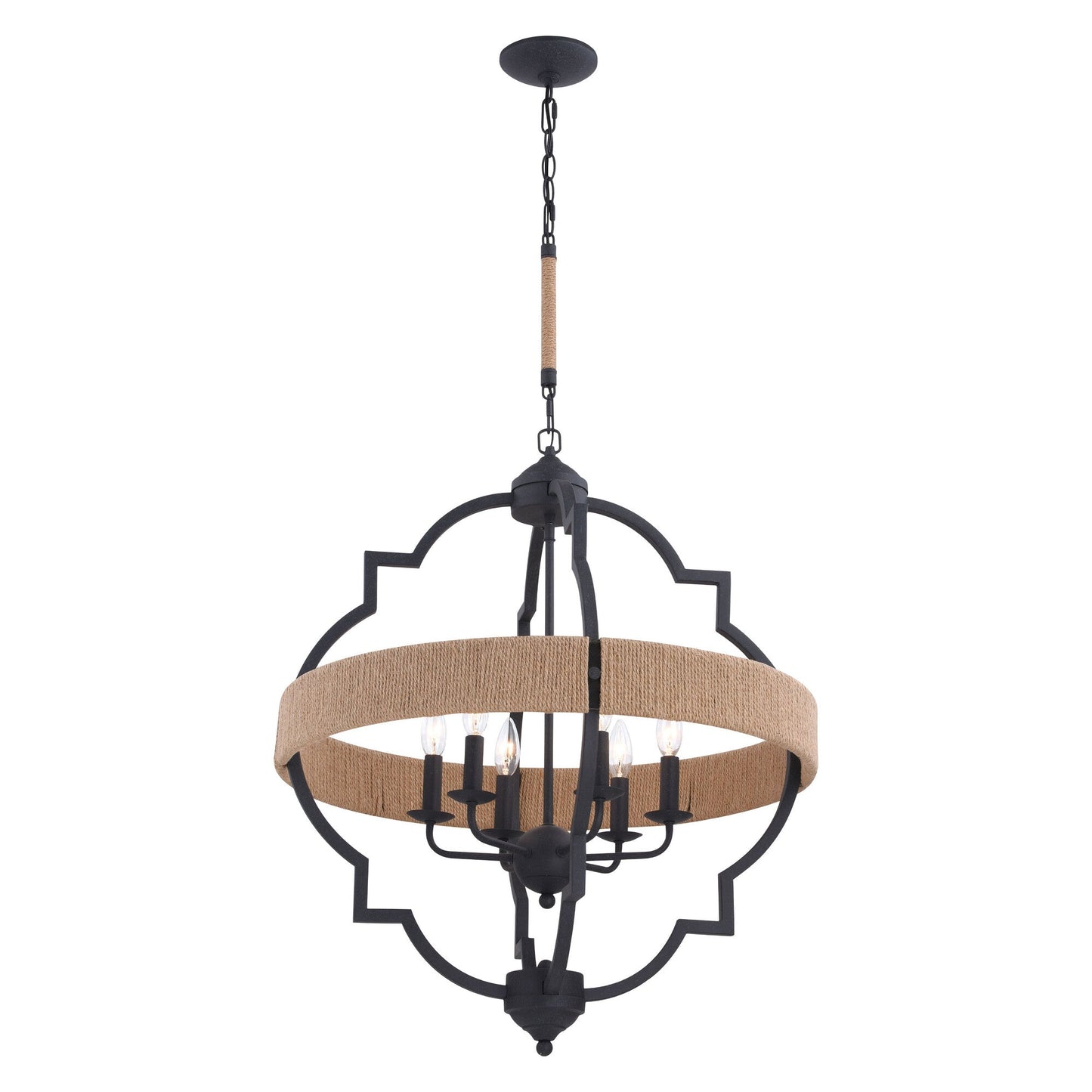 Beaumont 25 in. W 6 Light Pendant Textured Gray with Natural Rope - Orvon Lighting