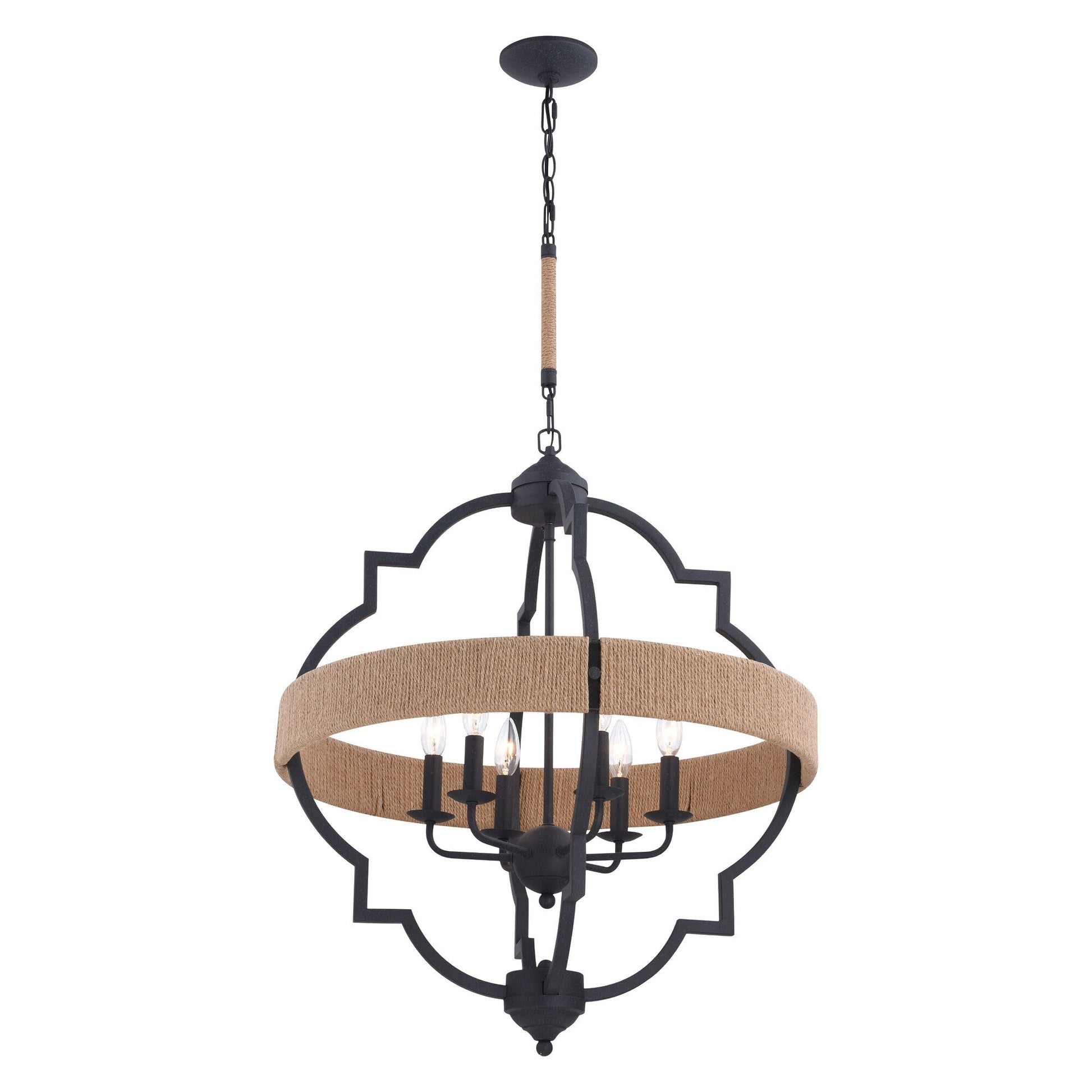 Beaumont 25 in. W 6 Light Pendant Textured Gray with Natural Rope - Orvon Lighting
