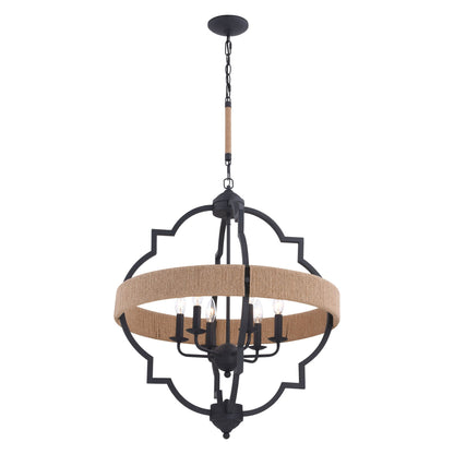 Beaumont 25 in. W 6 Light Pendant Textured Gray with Natural Rope - Orvon Lighting