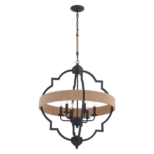 Beaumont 25 in. W 6 Light Pendant Textured Gray with Natural Rope - Orvon Lighting