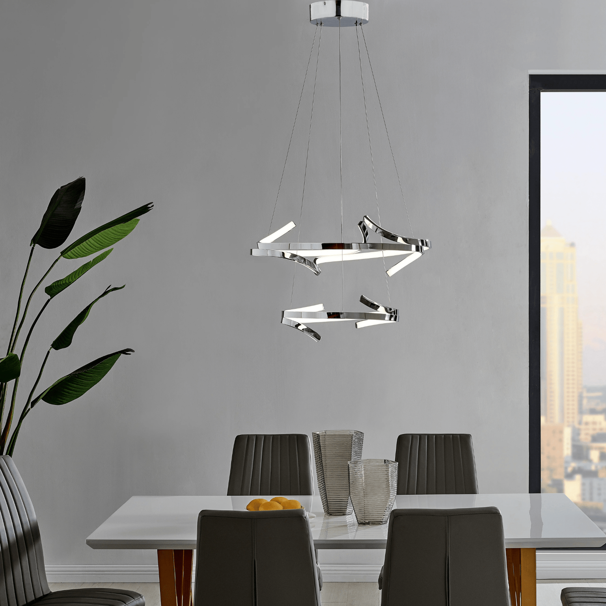 Beijing LED adjustable Round Chandelier Chrome - Orvon Lighting