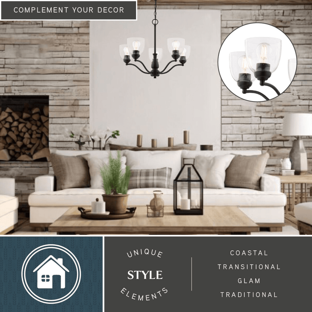 Bellwood 24.5 - in. 5 Light Chandelier Matte Black - Orvon Lighting