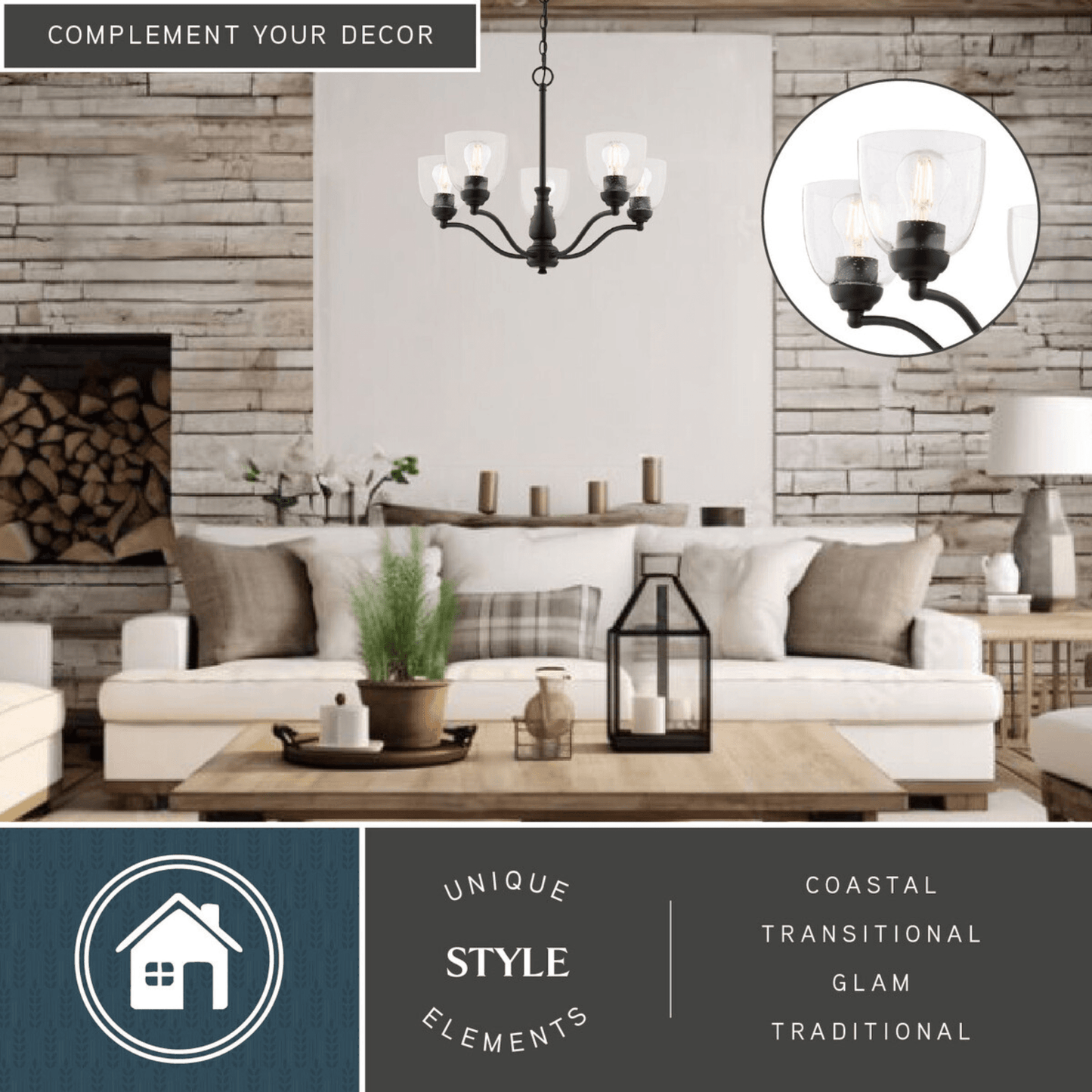 Bellwood 24.5 - in. 5 Light Chandelier Matte Black - Orvon Lighting