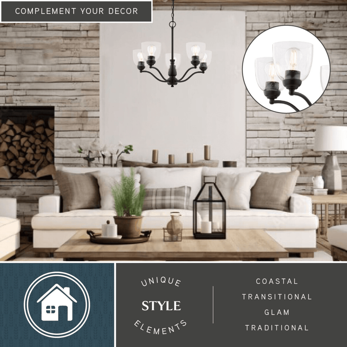 Bellwood 24.5 - in. 5 Light Chandelier Matte Black - Orvon Lighting