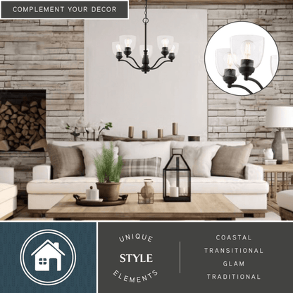 Bellwood 24.5 - in. 5 Light Chandelier Matte Black - Orvon Lighting